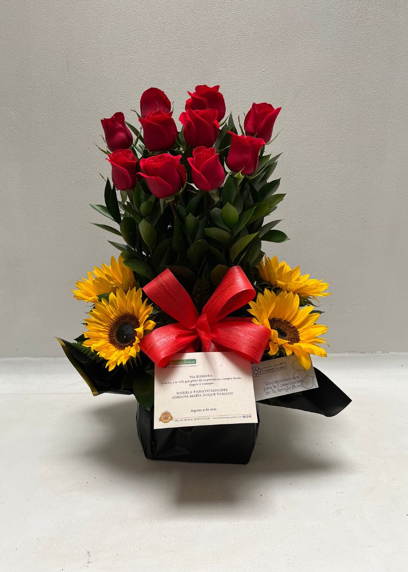 Arreglo cumpleaños Rosas y girasoles